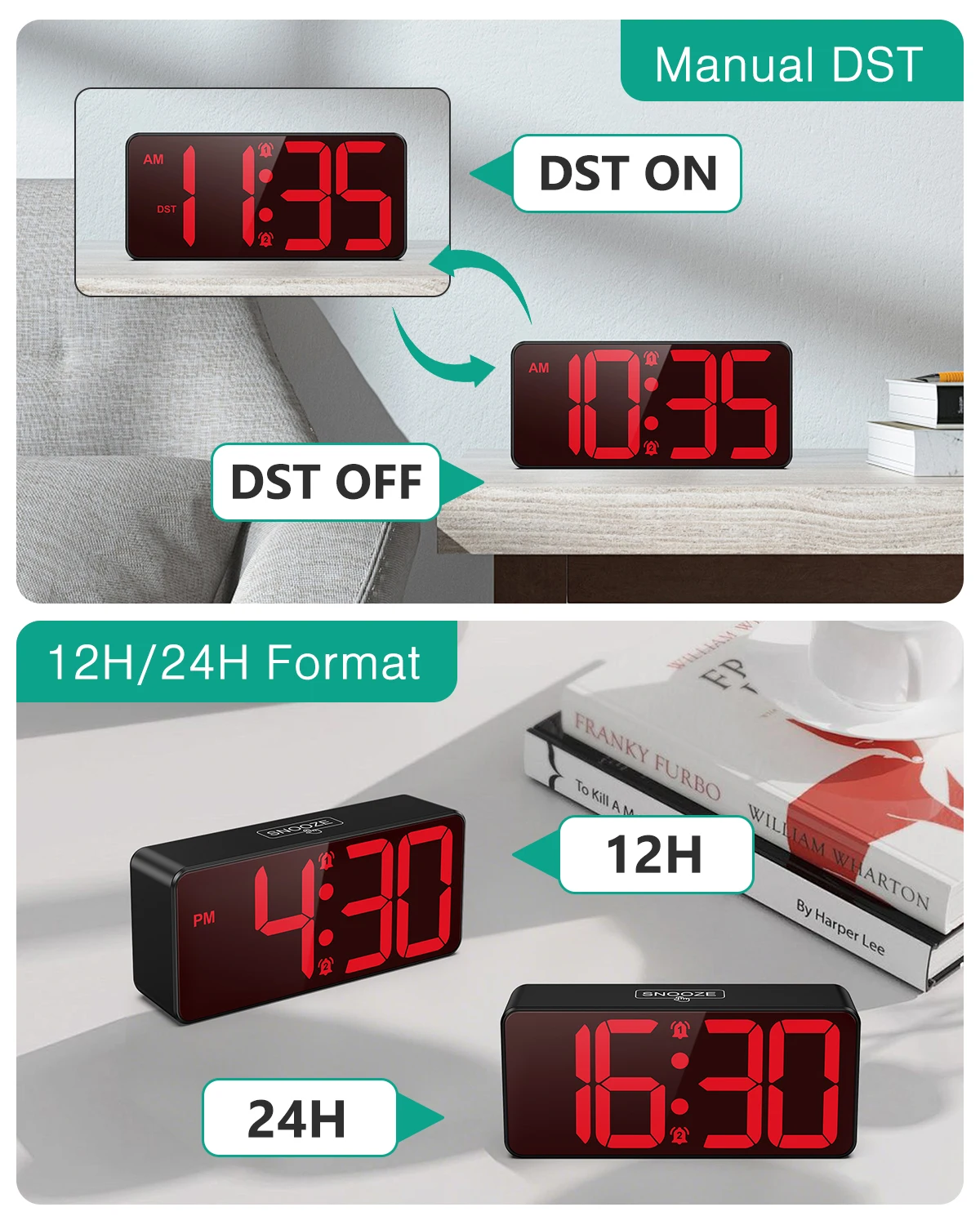 ORIA Digital reloj de pesca LED pantalla grande alarma dual DST - imagen 3