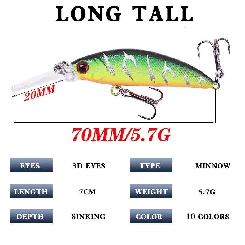 Crankbait Minnow 7cm 5,7g hundido para lubina y lucio - imagen 4