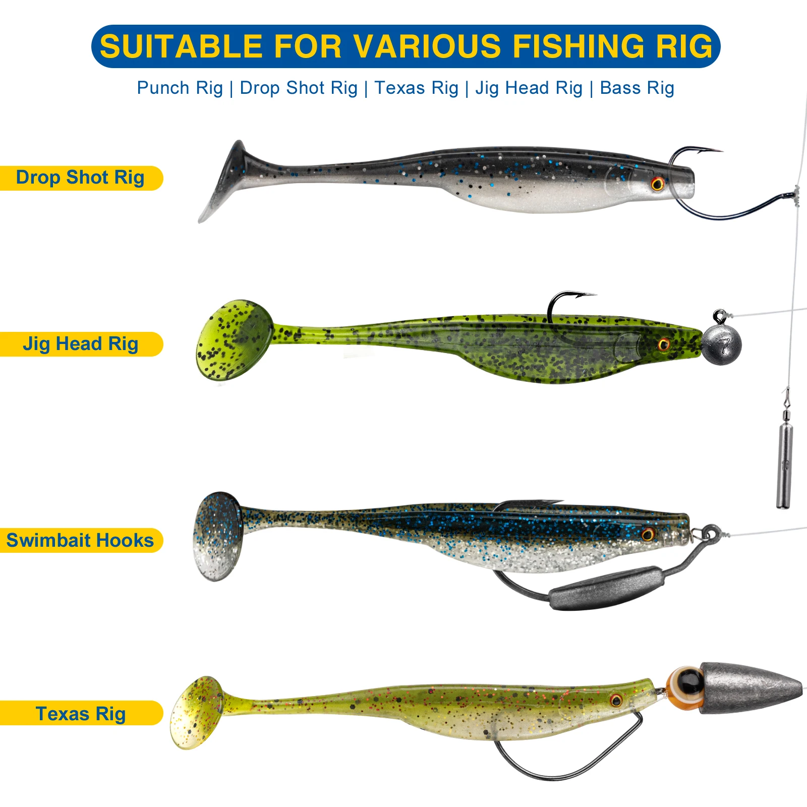 THKFISH Señuelos blandos swimbait ojos 3D cola T para lubina y lucio - imagen 4