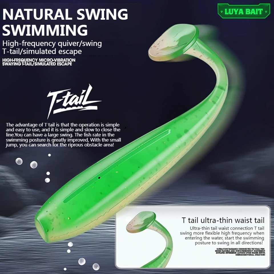 Walk Fish Señuelos tipo gusano TPR elásticos con cola en T flotantes