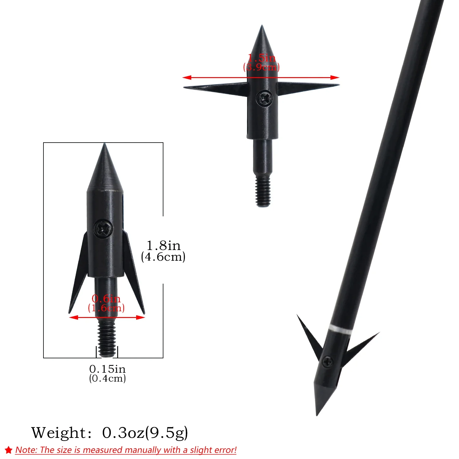 Punta de caza de metal negro con doble cuchilla afilada y púas
