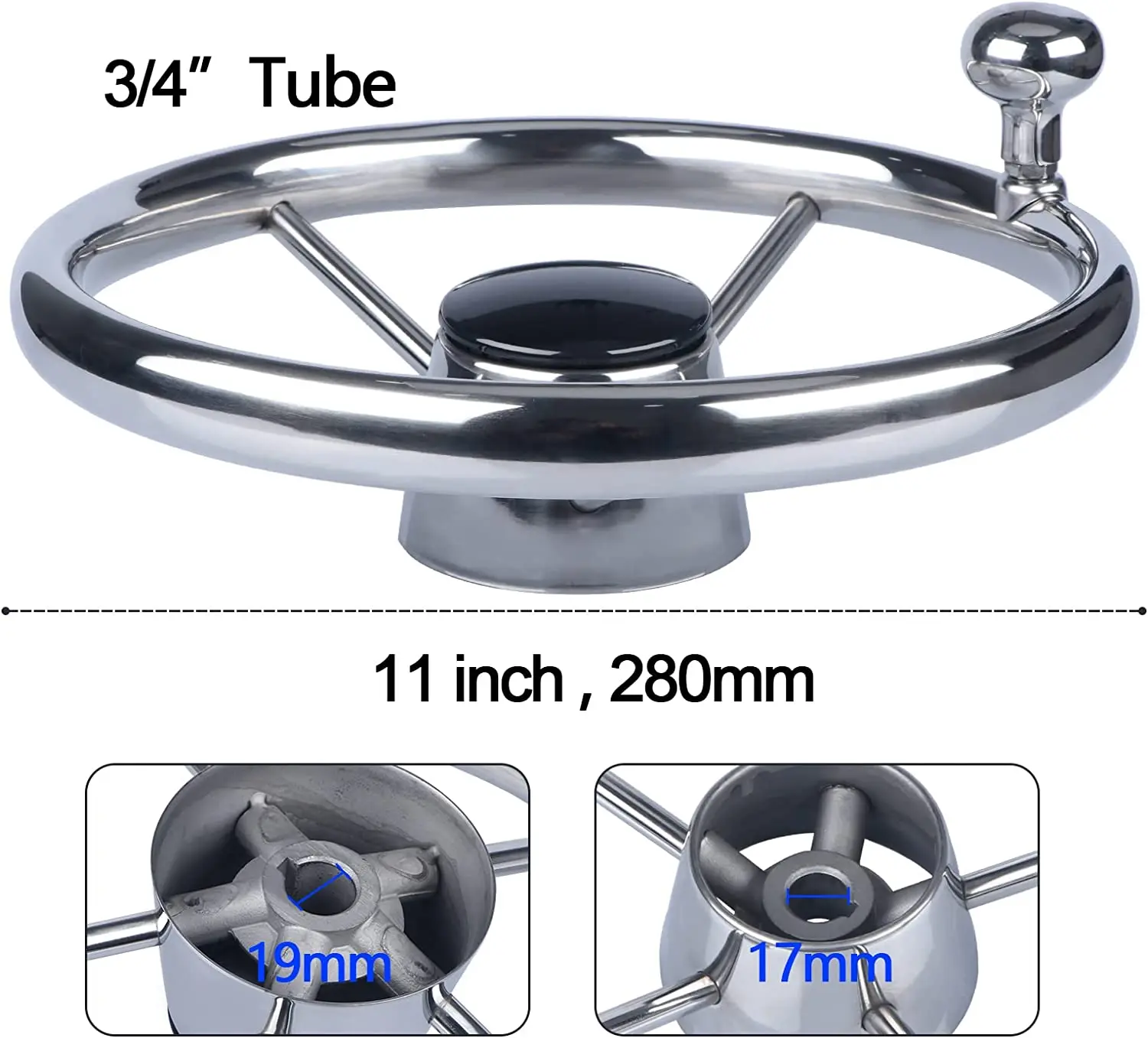 Volante de acero inoxidable para yate espejo perilla control - imagen 2