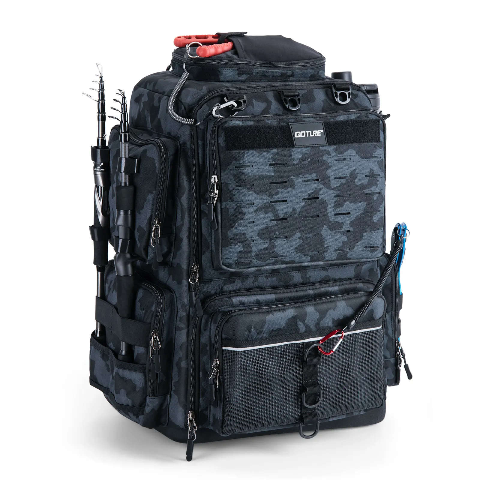 Goture Mochila de pesca con portacañas – Gran almacenamiento accesorios