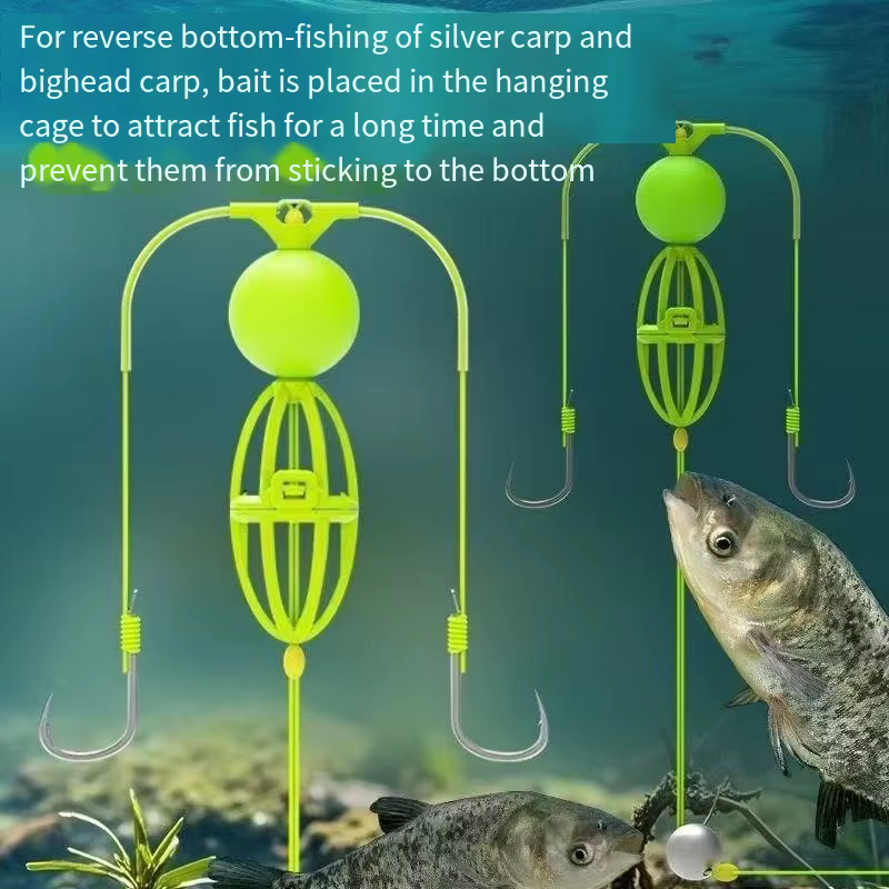 Sedal pesca carpa anzuelos dobles jaula cebo flotador verde resistente - imagen 4