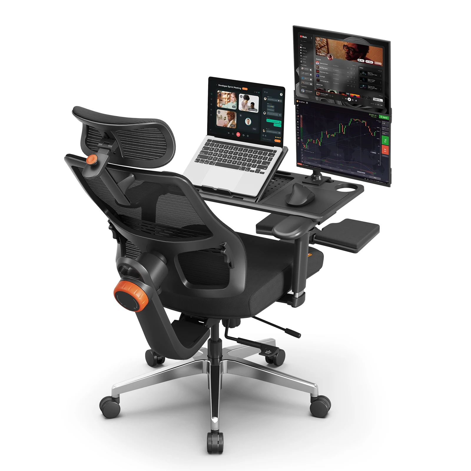NEWTRAL Silla Ergonómica con estación de trabajo y reposacabezas 5D