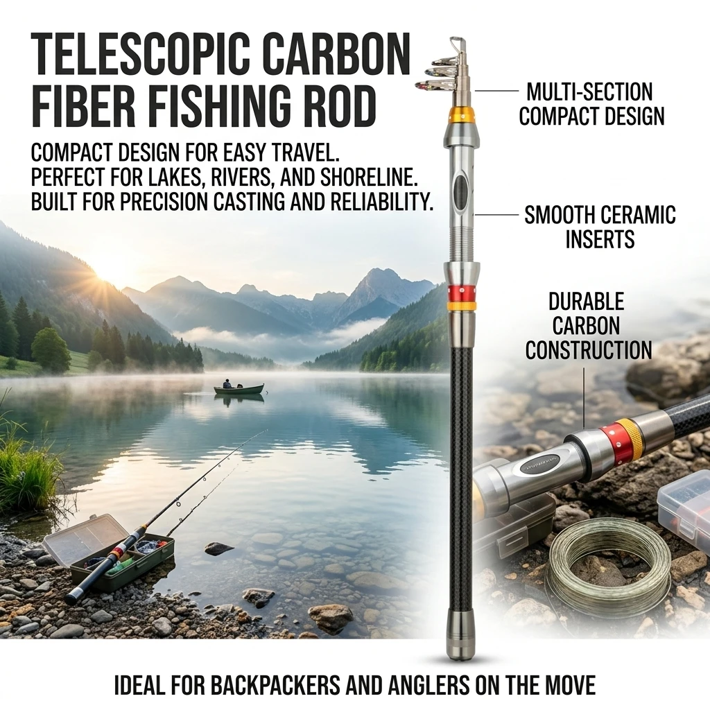 Caña telescópica de fibra de carbono portátil para pesca en mar - imagen 3