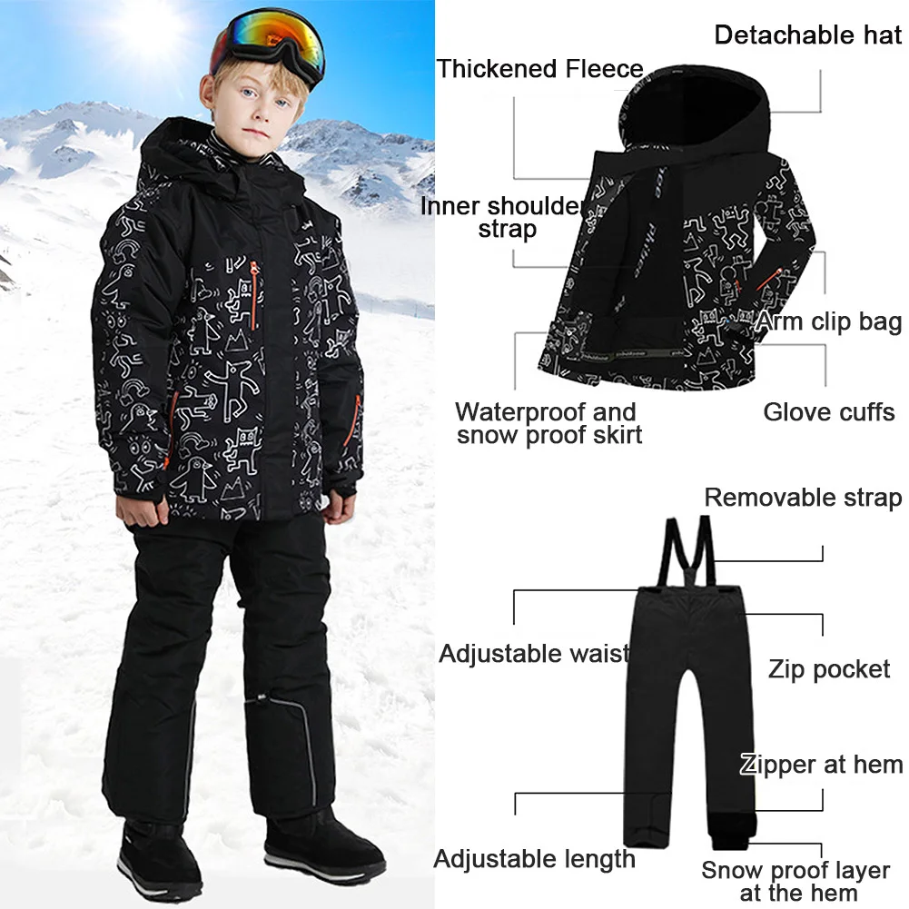 Traje de esquí infantil con capucha, resistente al viento y cálido