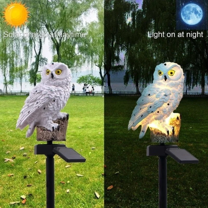 Lámpara LED solar con forma de búho, diseño decorativo para exteriores