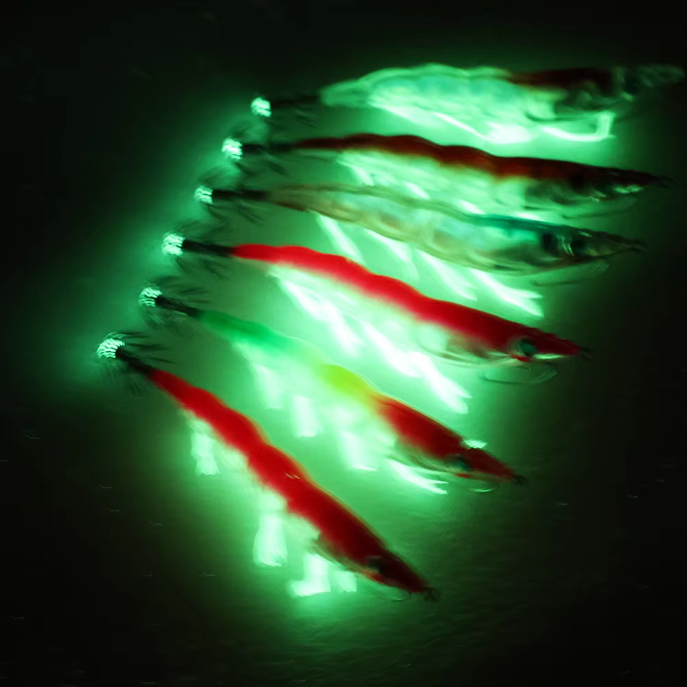 Señuelo Luminoso de Madera para Calamar – con Plomo y Cuentas Sonoras