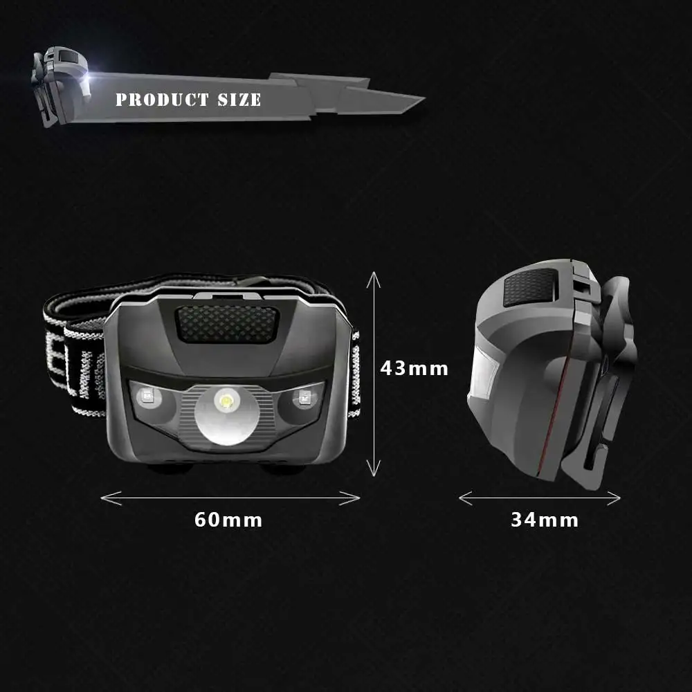 Linterna frontal LED impermeable 4 modos – luz flash roja y AAA - imagen 3