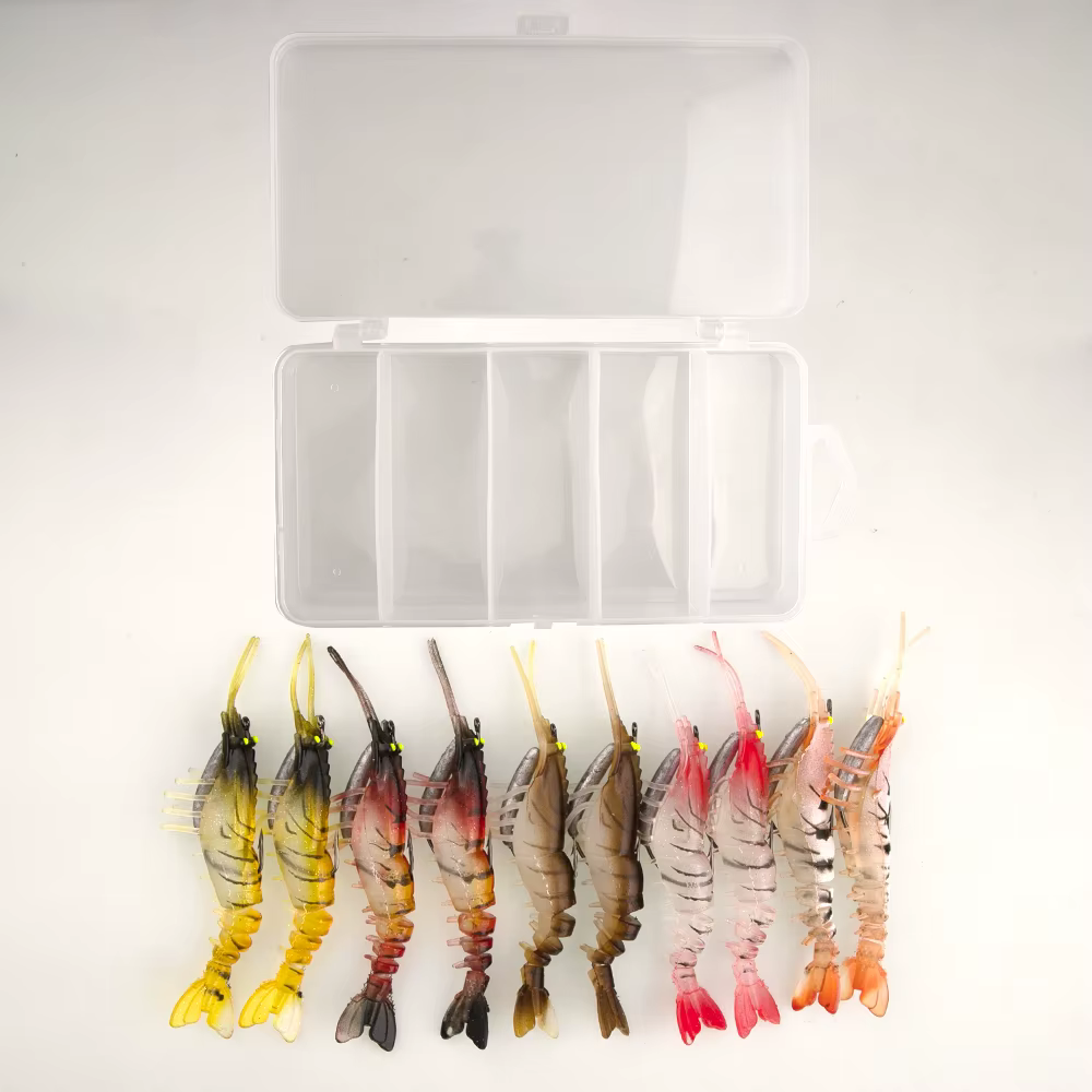 Señuelo artificial de camarón de silicona luminosa para pesca en agua salada