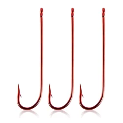 Anzuelos Aberdeen de vastago extralargo rojos para cebo en agua dulce