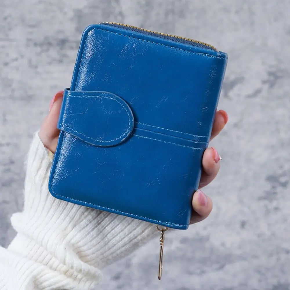 Monedero vintage de cuero PU aceitado con cremallera mini para mujer - imagen 2