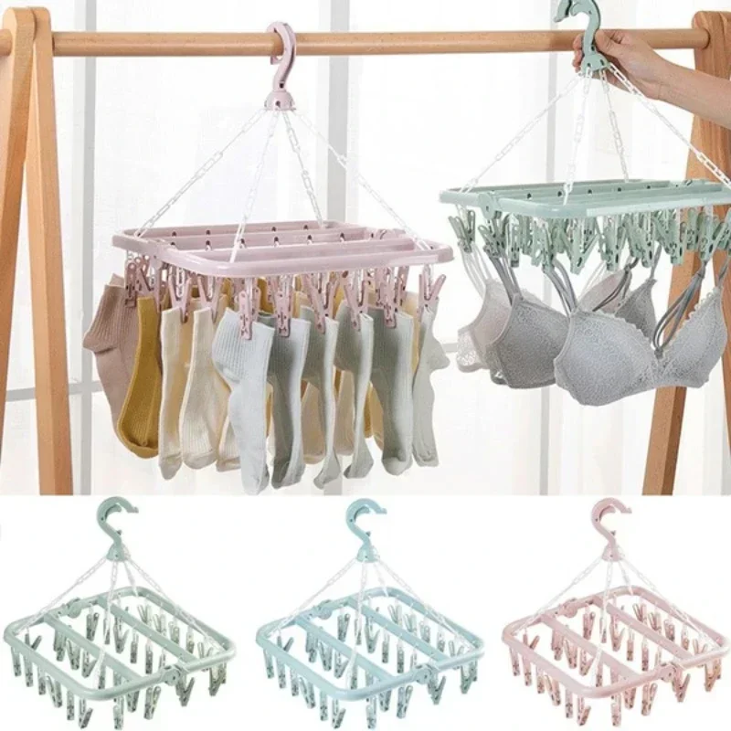 Colgador de ropa plegable multifuncional antiviento con clips - imagen 5