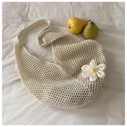 Bolso de ganchillo calado hecho a mano, malla gran capacidad