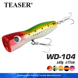 Señuelo Popper TEASER WD-104 de madera flotante Topwater para mar