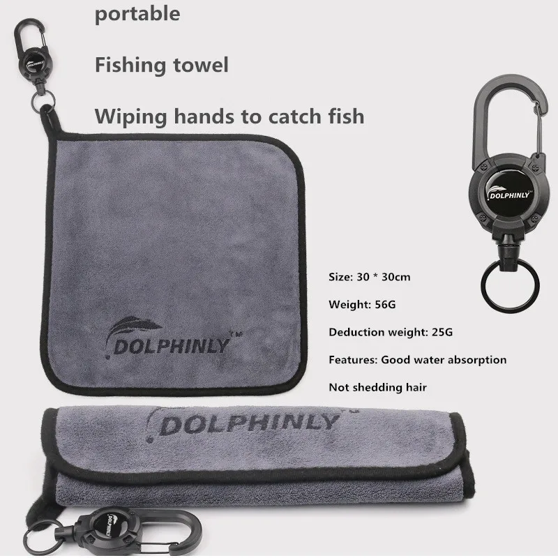 Toalla de pesca portátil con hebilla y algodón absorbente