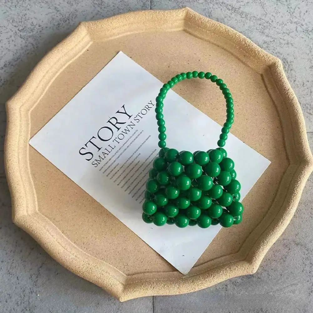 Bolsito de mano mini con cuentas y monedero portátil color sólido - imagen 3