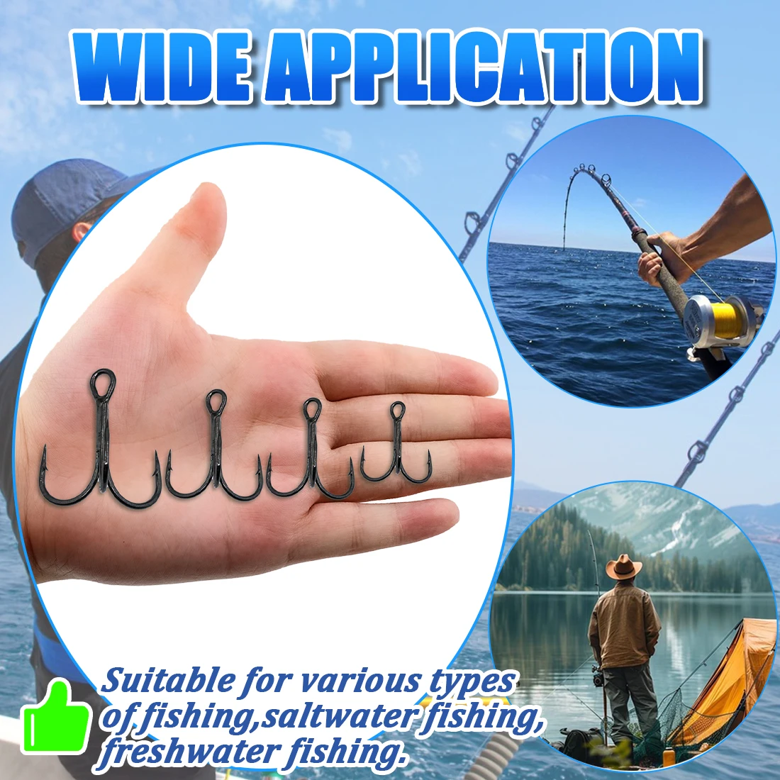 Anzuelos triples FishTrip negros de acero carbono para agua salada - imagen 4