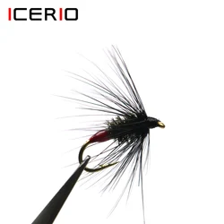 ICERIO Mosca seca araña negra y pavo real punto caliente Mak cola roja