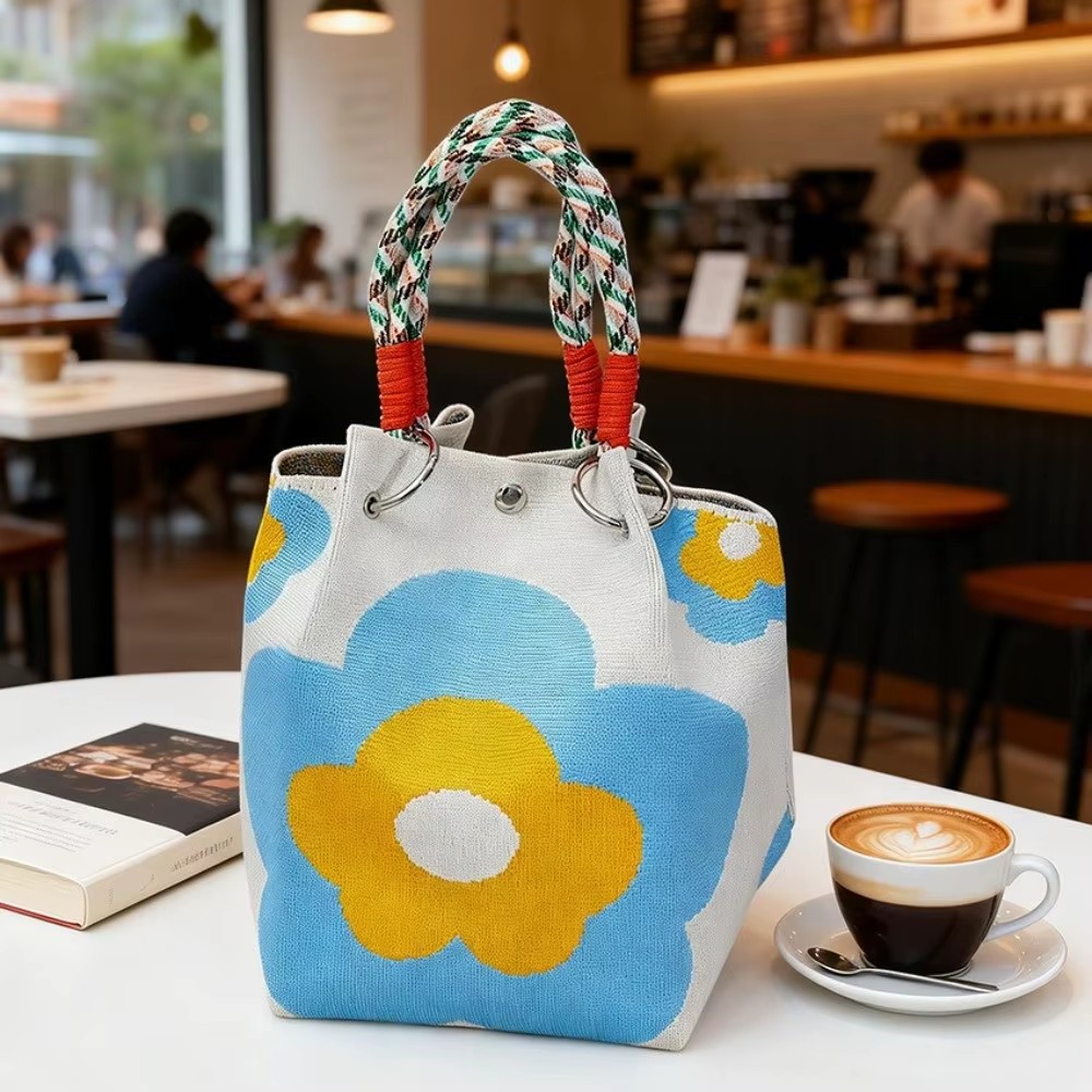 Bolso Tote Floral Tejido a Mano para Mujer – Gran Capacidad con Hebilla - imagen 2