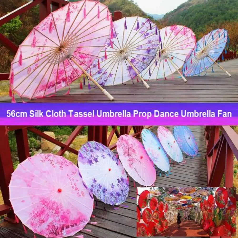 Sombrilla de papel encerado Hanfu con borlas de tela de seda - imagen 4