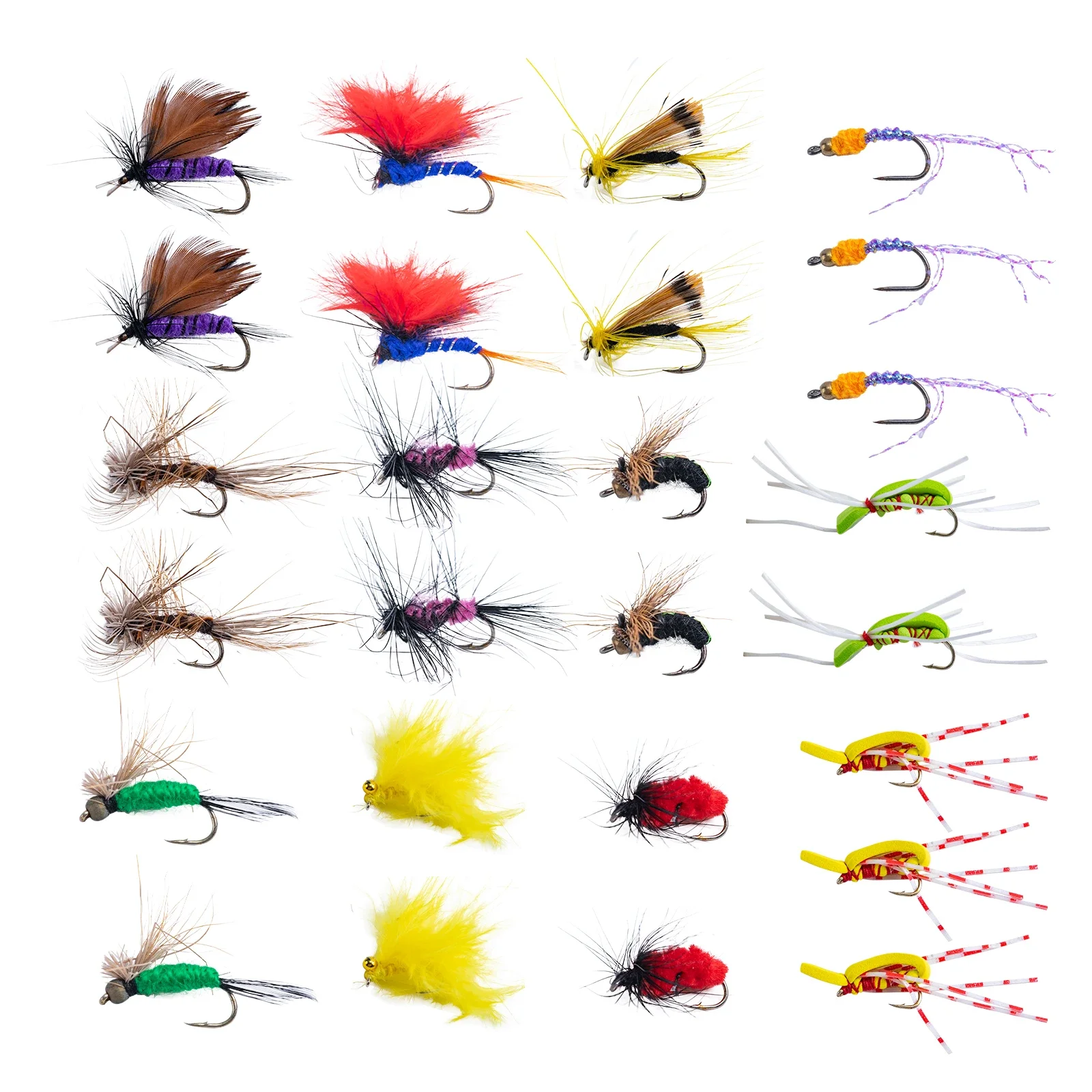 Vista general del contenido completo del kit de pesca con mosca Goture