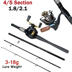 Combo pesca caña carbono con carrete spinning y baitcasting