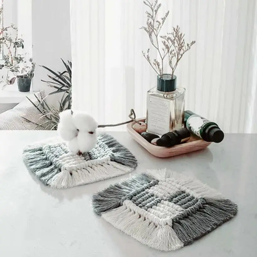 Manteles individuales de macramé rústico con posavasos de algodón - imagen 2