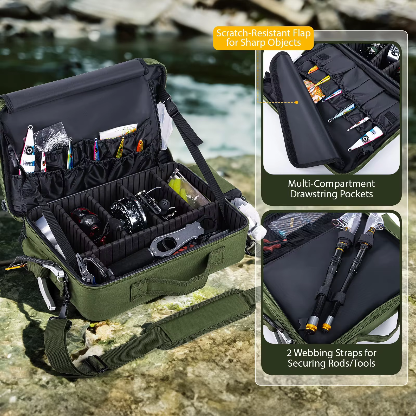 Bolsa de Pesca Goture Impermeable 600D PVC – Con Separadores y Correas - imagen 3