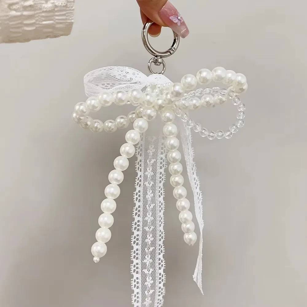Llavero con lazo blanco estilo Y2K para bolso y llaves