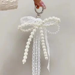 Llavero con lazo blanco estilo Y2K para bolso y llaves