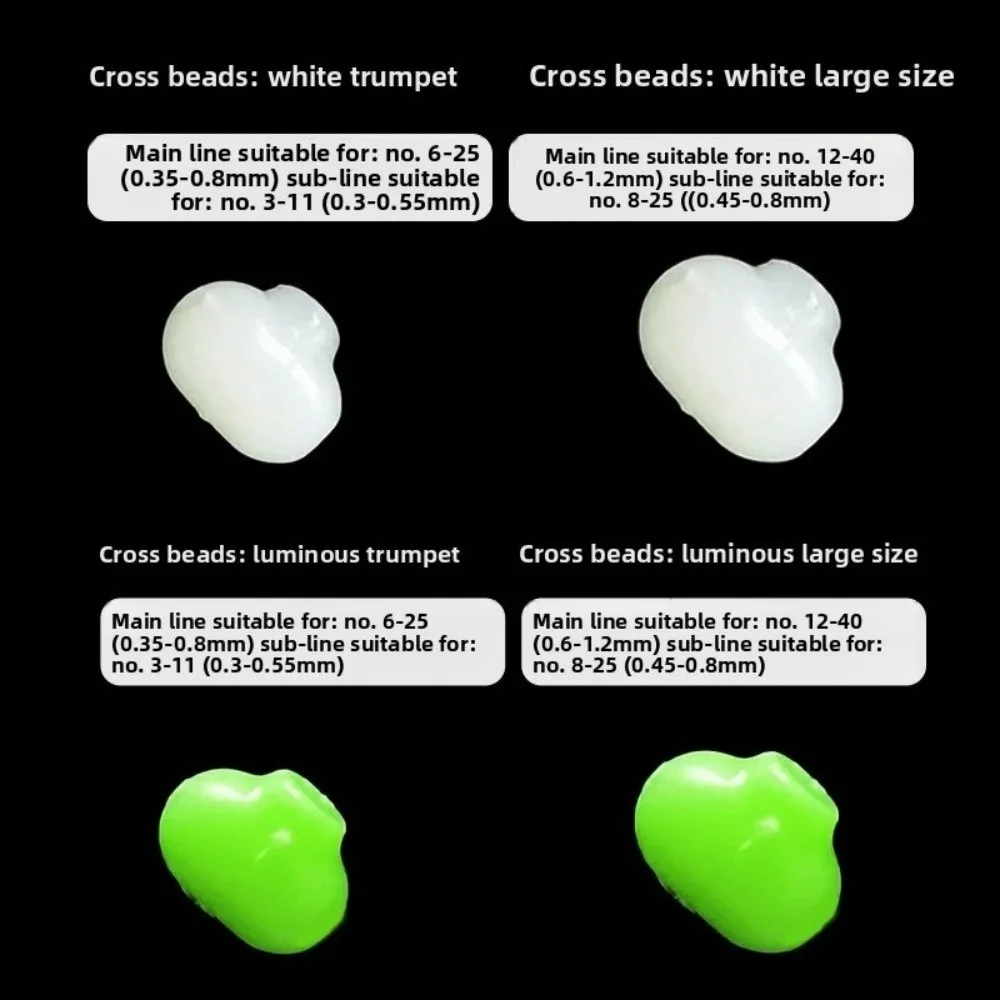 Cuentas luminosas de pesca blancas con doble agujero cruzado