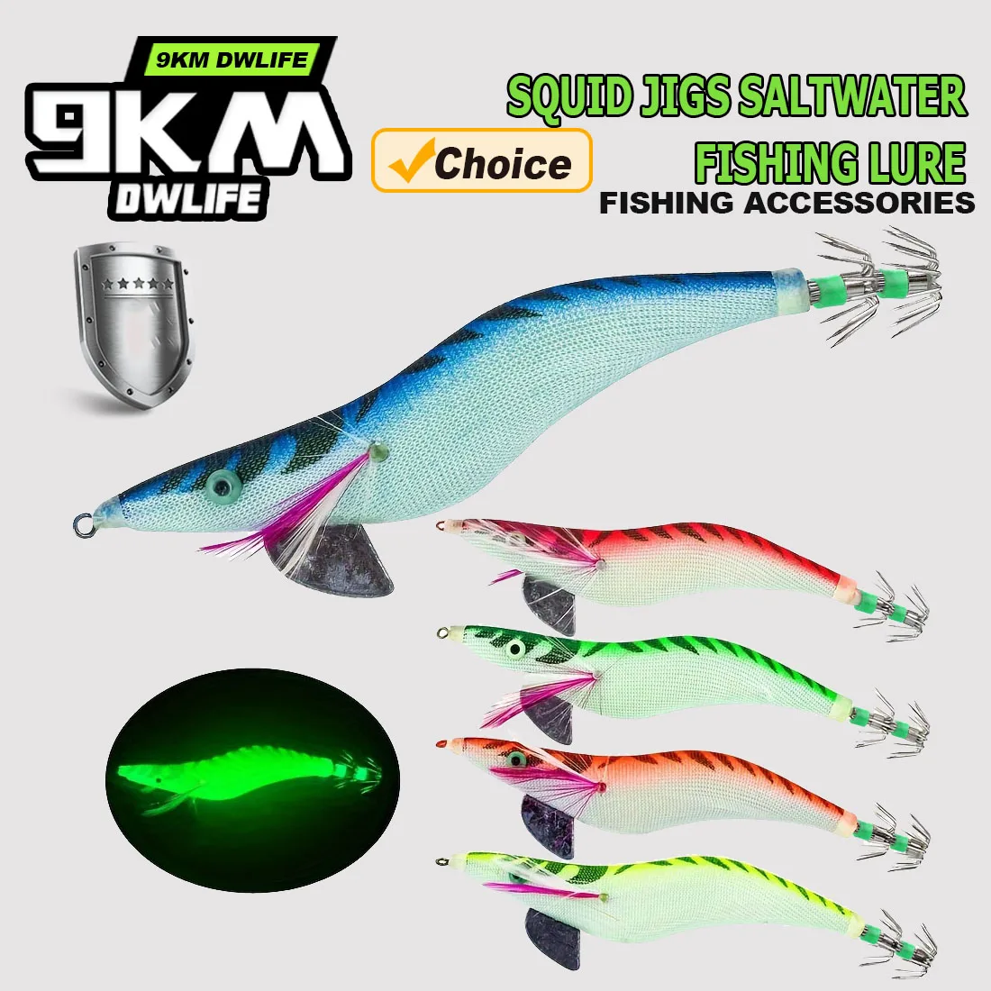 Anzuelos Jig luminosos para calamar 9KM con ojos 3D – Pulpo y sepia - imagen 2