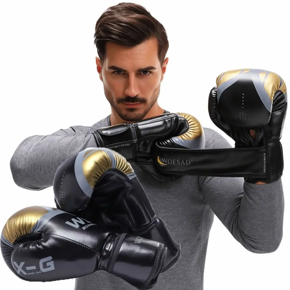 Guantes de boxeo transpirables de piel sintética PU, ajustables - imagen 4