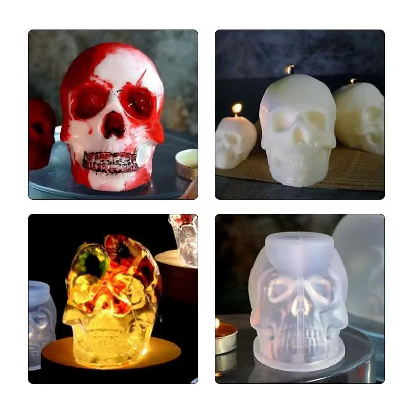 Molde silicona calavera cicatriz Halloween para llaveros resina y velas - imagen 2