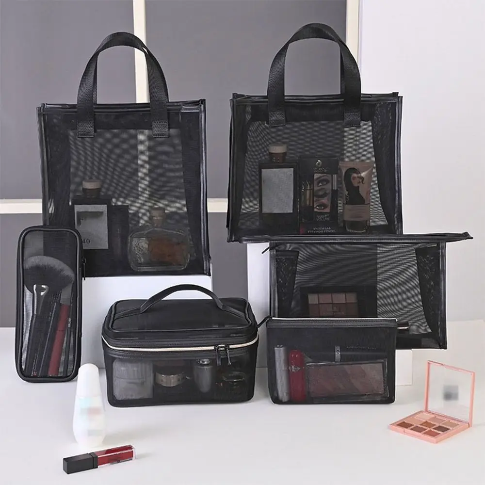 Bolsa de maquillaje transparente gran capacidad con cremallera y nailon - imagen 5