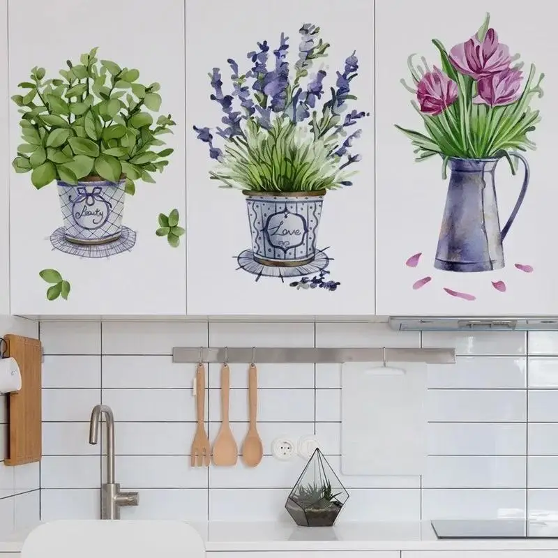 Pegatinas de pared con flores en acuarela para cocina y hogar - imagen 4