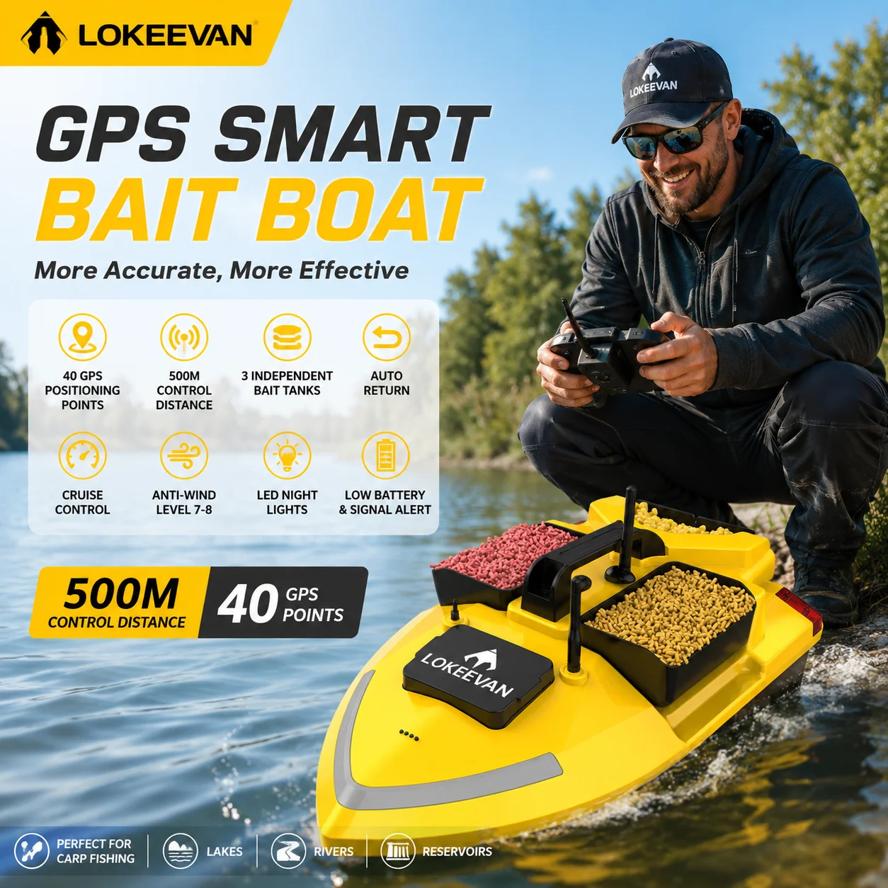 Barco cebador con GPS LOKEEVAN – Tanques de alimento y retorno a casa - imagen 4