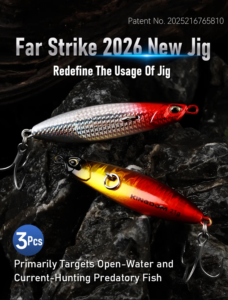 Set de 3 señuelos KINGDOM Long Casting Jigging con diferentes pesos y colores