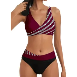 Bikini vintage de talle alto ajustable, dos piezas con cintura alta
