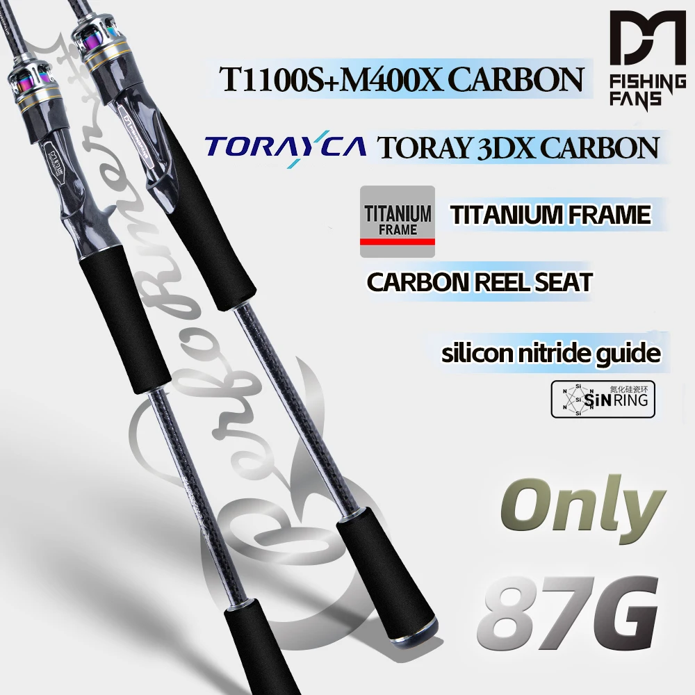 FISHINGFANS T1100S caña de pescar giratoria con guías titanio y carbono