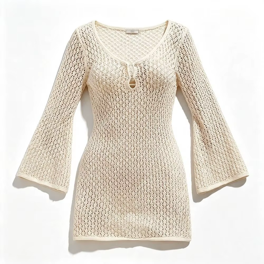 Vestido de crochet calado con escote en V y espalda descubierta - imagen 3