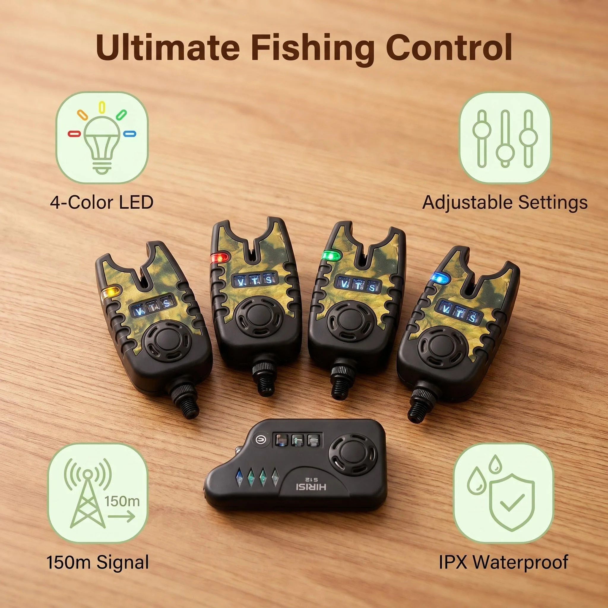 Hirisi S12 alarmas inalámbricas para pesca de carpas con LED