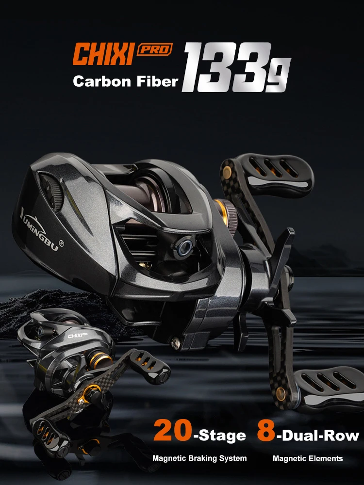 Carrete Baitcaster micro FeatherLight trucha carbono – freno magnético
