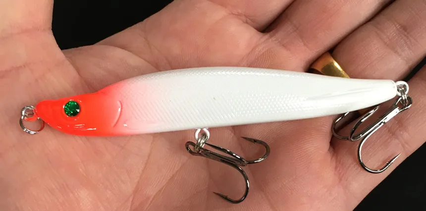 Señuelo minnow realista visto desde arriba con acabado azul oscuro
