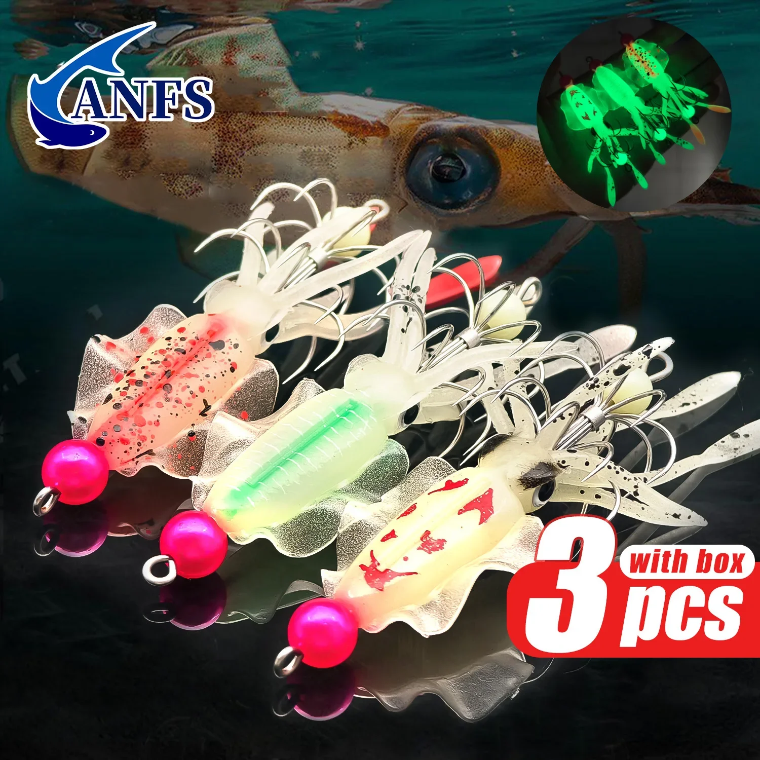 ANFS Anzuelos luminosos con vinilo – Colores surtidos para pesca - imagen 3