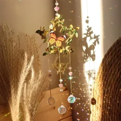 Campana de viento prisma de diamante con estrella, luna y arcoíris