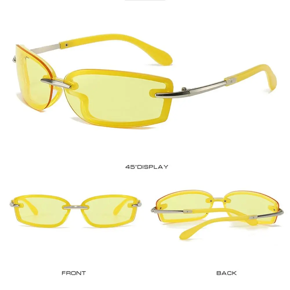 Gafas de sol cuadradas sin montura caramelo Y2K con protección UV