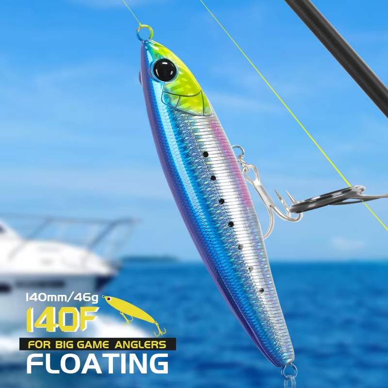 Lápiz flotante Tsurinoya Fanatic140F – GT y atún en superficie - imagen 3
